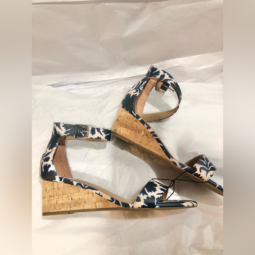 Aerosoles navy blue and cream floral ankle strap open toe cork wedge size 11 new - Picture 11 of 15